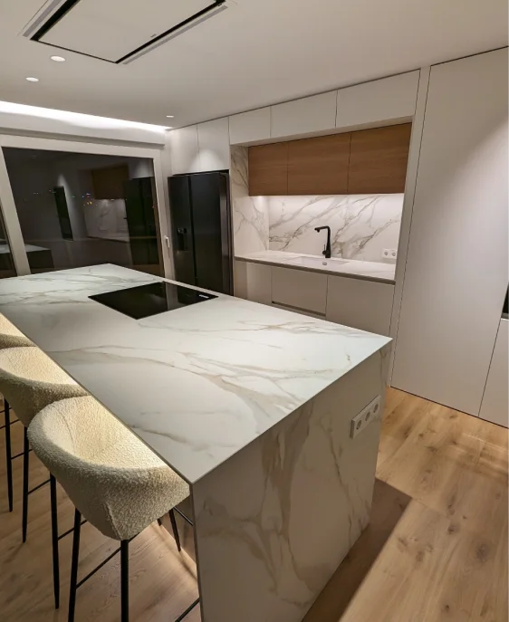 kitchen-with-granite-counter-top-black-white-stove 1